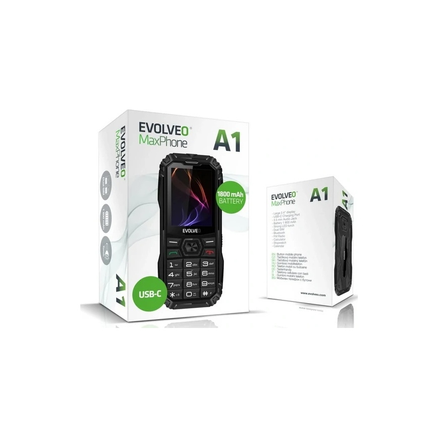 Evolveo - MaxPhone A1, näppäinpuhelin, Dual SIM, musta