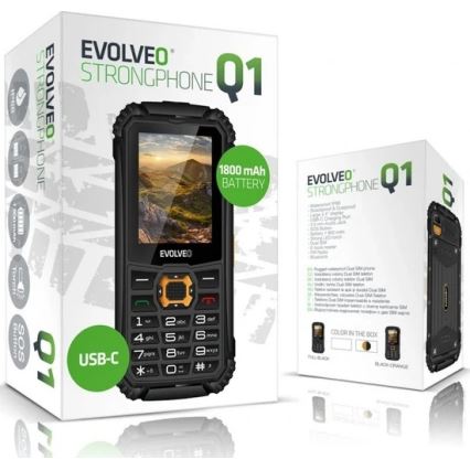 Evolveo - StrongPhone Q1 vesitiivis kaksois-SIM-puhelin musta/oranssi