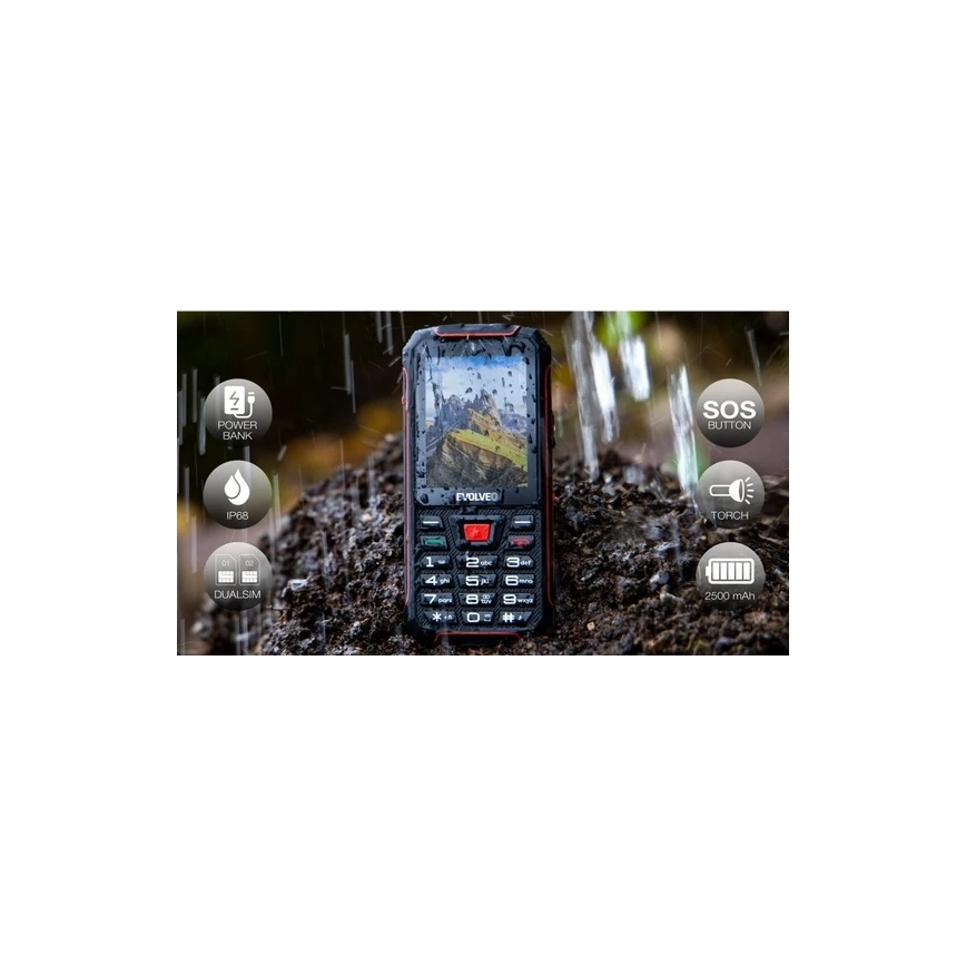 Evolveo - StrongPhone W4 vedenkestävä Dual-SIM-puhelin musta/punainen