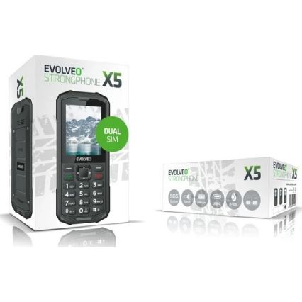 Evolveo - StrongPhone X5, vesitiivis Dual-SIM-puhelin, musta/harmaa
