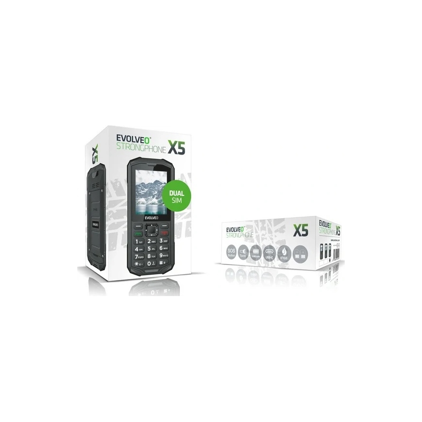 Evolveo - StrongPhone X5, vesitiivis Dual-SIM-puhelin, musta/harmaa