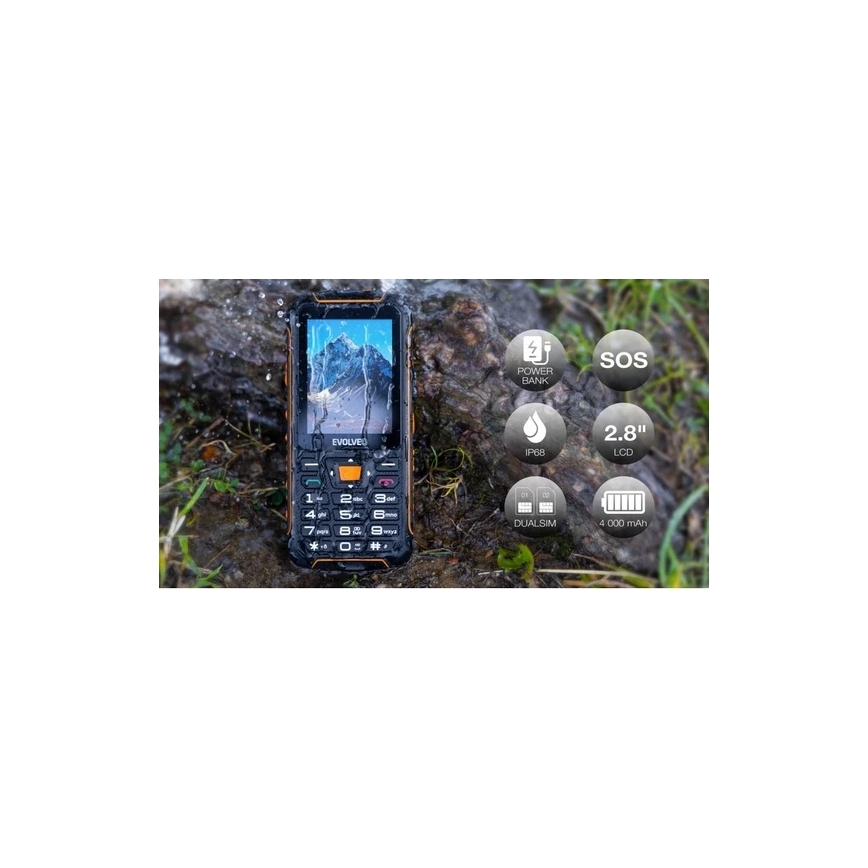 Evolveo - StrongPhone Z6 vesitiivinen Dual-SIM-puhelin, musta/oranssi