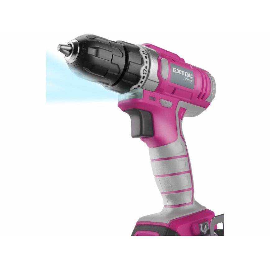 Extol - Akkukäyttöinen poraruuvinväännin 1300 mAh 12V vaaleanpunainen