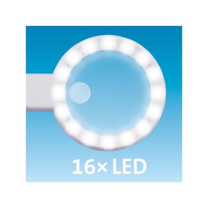 Extol - himmennettävä ladattava suurennuslasi LED-valaistuksella/650 mAh valkoinen/harmaa