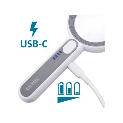 Extol - himmennettävä ladattava suurennuslasi LED-valaistuksella/650 mAh valkoinen/harmaa