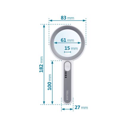 Extol - himmennettävä ladattava suurennuslasi LED-valaistuksella/650 mAh valkoinen/harmaa