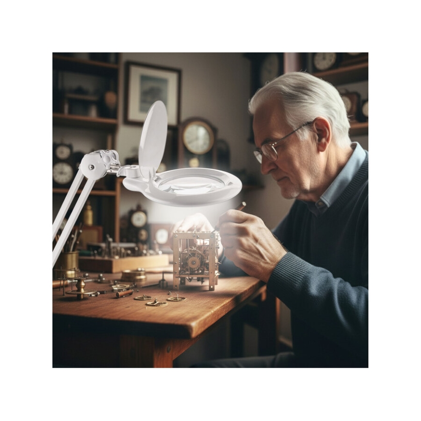 Extol - Himmennettävä LED-pöytävalaisin suurennuslasilla LED/10W/230V valkoinen
