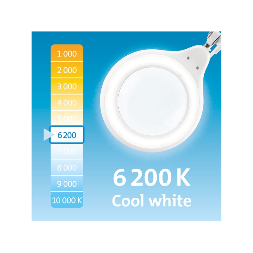 Extol - Himmennettävä LED-pöytävalaisin suurennuslasilla LED/10W/230V valkoinen