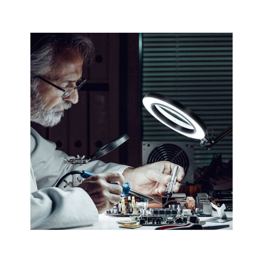 Extol - Himmennettävä LED-pöytävalaisin suurennuslasilla LED/8W/5V 2900/4500/7500K musta