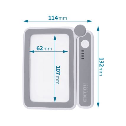 Extol - himmennettävä, ladattava ja taitettava suurennuslasi LED-valaistuksella, 650 mAh, valkoinen/harmaa