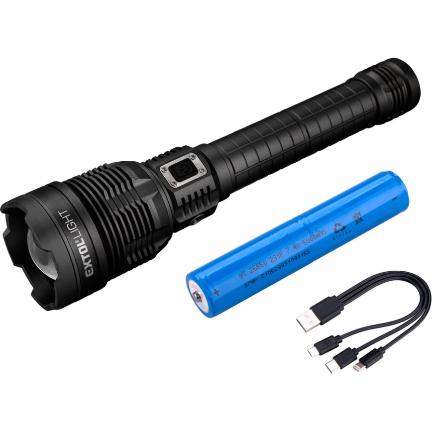 Extol - LED himmennettävä ladattava taskulamppu powerbankilla LED/60W/10000 mAh 8000 lm IPX4 musta