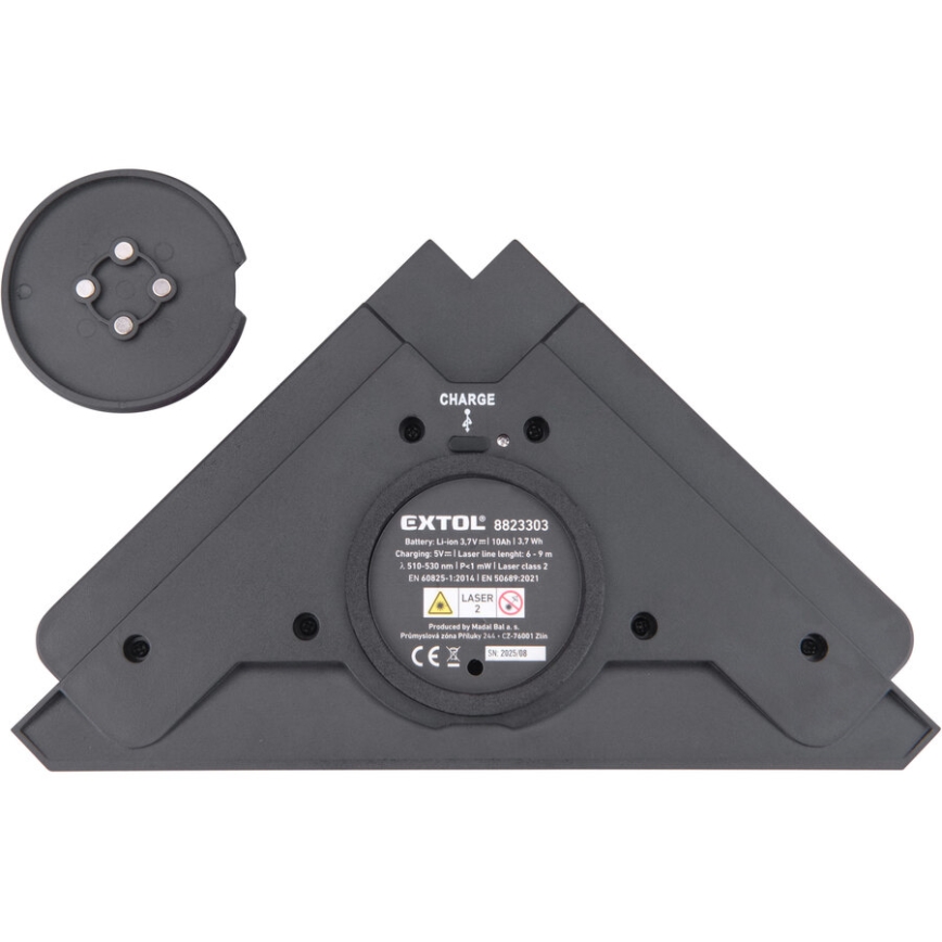 Extol Premium - 90° laserinen kulmamitta sähköisellä imukuppumoduulilla 5V/1000 mAh