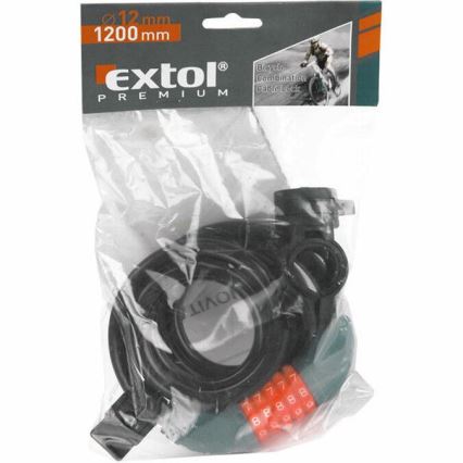 Extol Premium - pyörän kaapelilukko 12x1200 mm viisinumerokoodilla