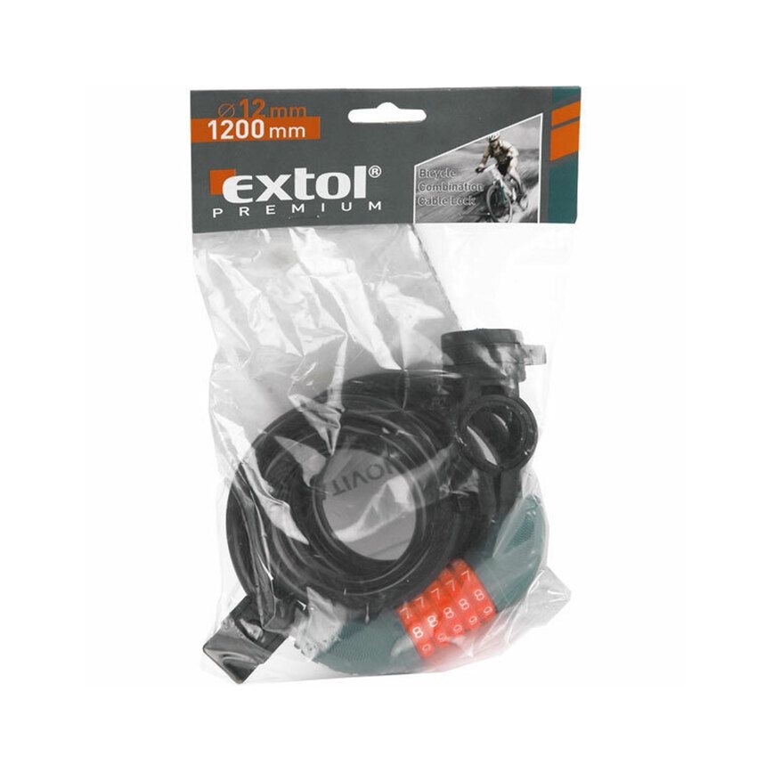 Extol Premium - pyörän kaapelilukko 12x1200 mm viisinumerokoodilla