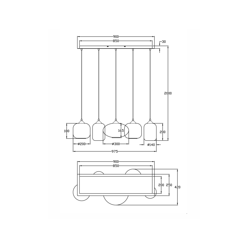 Fabas Luce 3627-48-125 - Kattokruunu johdossa GILLIS 5xE27/40W/230V kulta/musta