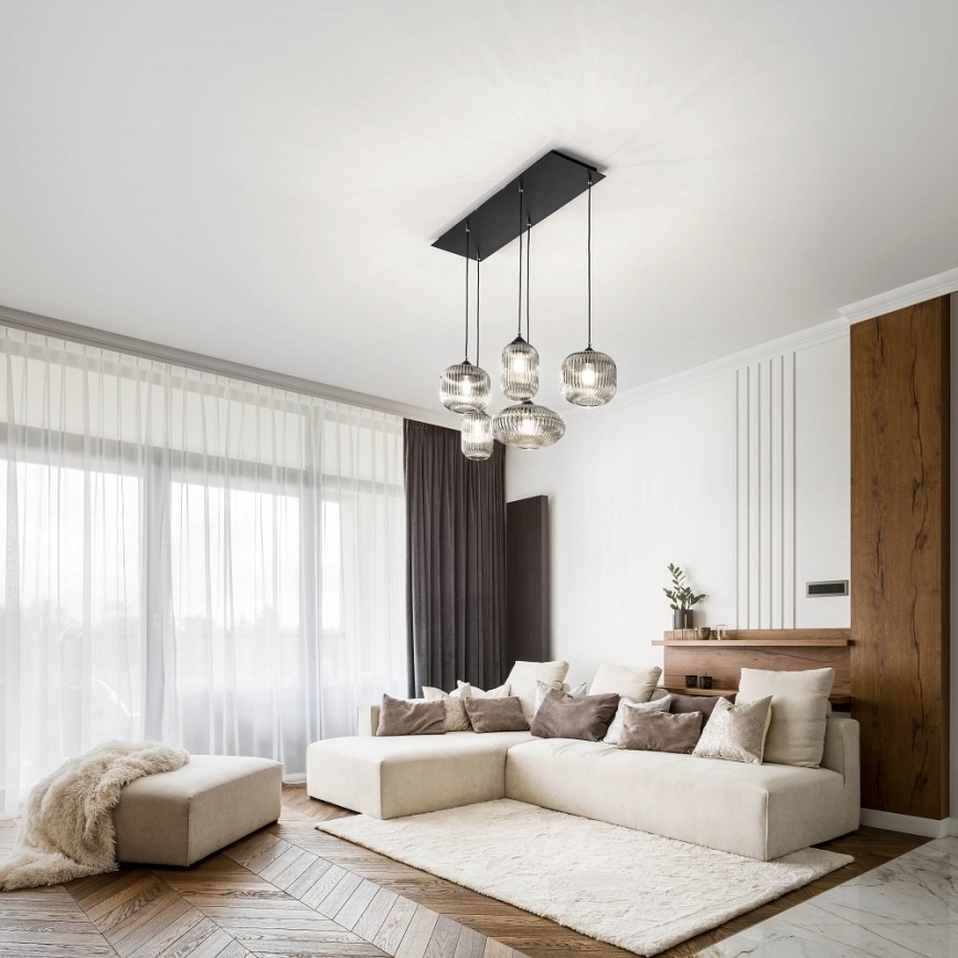 Fabas Luce 3627-48-126 - Kattokruunu johdossa GILLIS 5xE27/40W/230V harmaa/musta