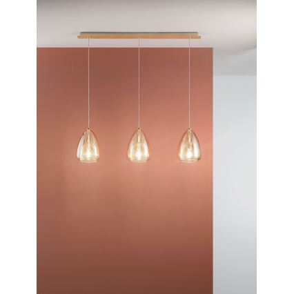 Fabas Luce 3673-48-125 - Kattokruunu johdossa BRITTON 3xE27/40W/230V kulta