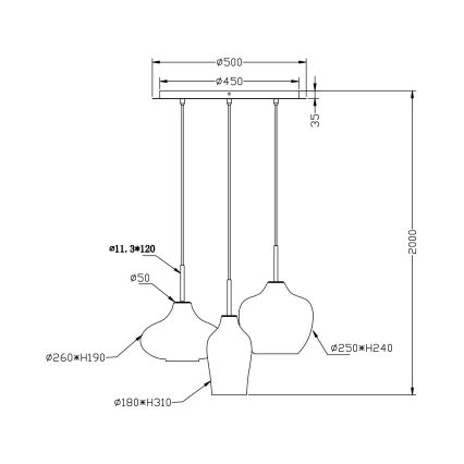 Fabas Luce 3725-47-363 - Kattokruunu johdossa OLBIA 3xE27/40W/230V