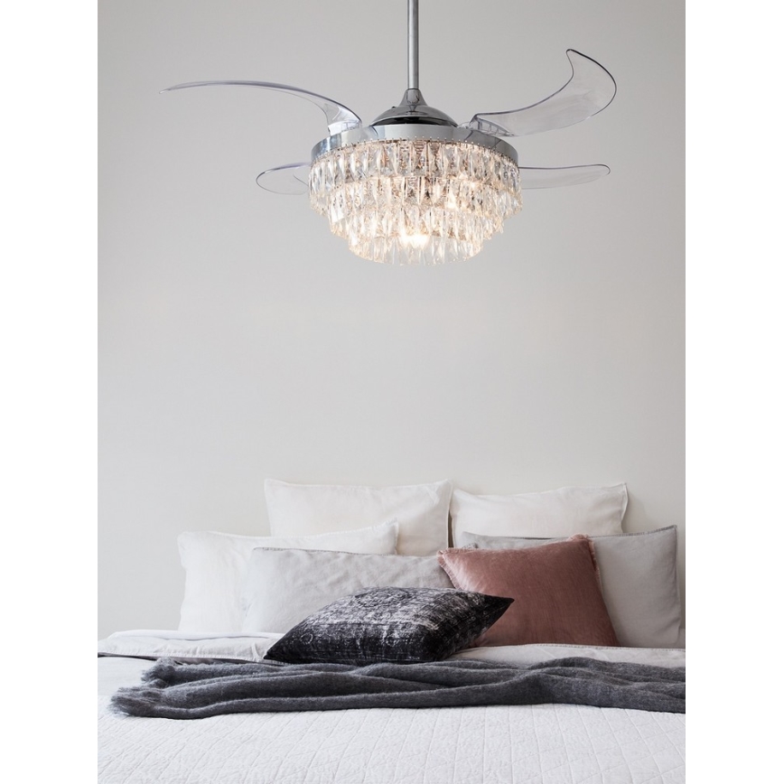 FANAWAY 212923 - LED-kattotuuletin VEIL 6xE14/4,5W/230V kiiltävä kromi + kaukosäädin