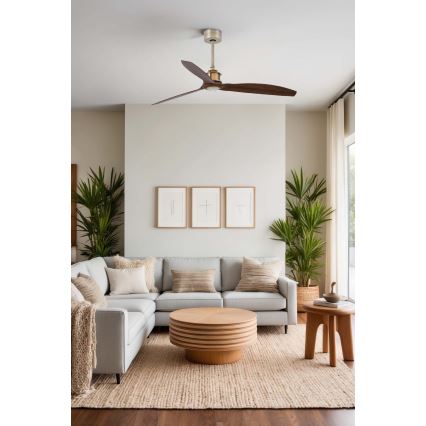 FARO 33398WT - Kattotuuletin JUST FAN M halkaisija 128 cm ruskea/messinki Wi-Fi Tuya + kaukosäädin