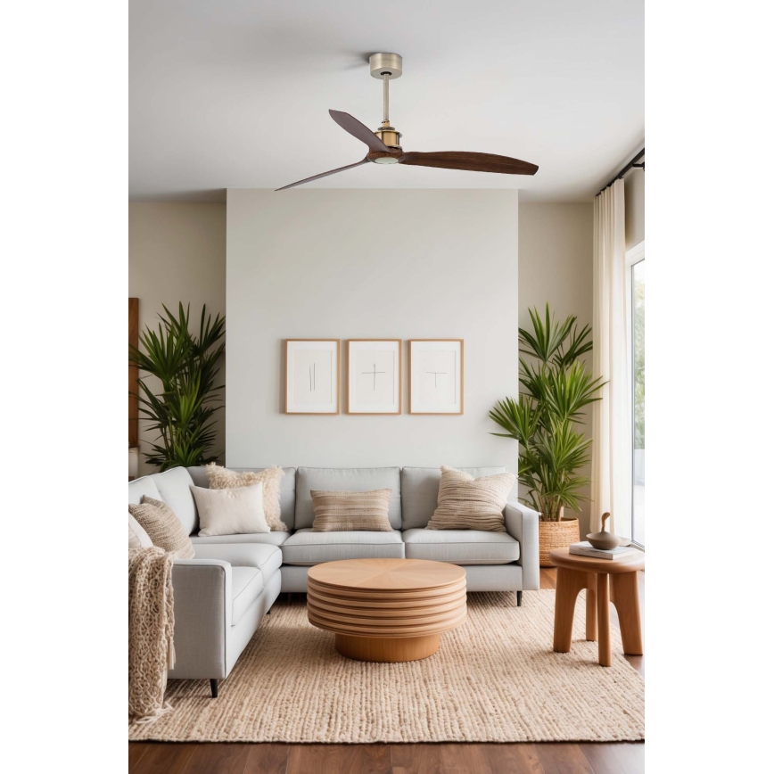FARO 33398WT - Kattotuuletin JUST FAN M halkaisija 128 cm ruskea/messinki Wi-Fi Tuya + kaukosäädin