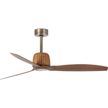 FARO 33436WT - Kattotuuletin WEAVER M, halkaisija 128 cm, ruskea/messinki, Wi-Fi Tuya + kaukosäädin