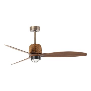 FARO 33436WT1N - LED-himmennettävä kattotuuletin WEAVER M LED/16W/230V halkaisija 128 cm ruskea/messinki Wi-Fi Tuya + kaukosäädin