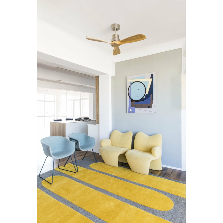 FARO 33509DC - Kattoilmaisin MINI LANTAU mattakromi/puu halkaisija 107 cm + kaukosäädin