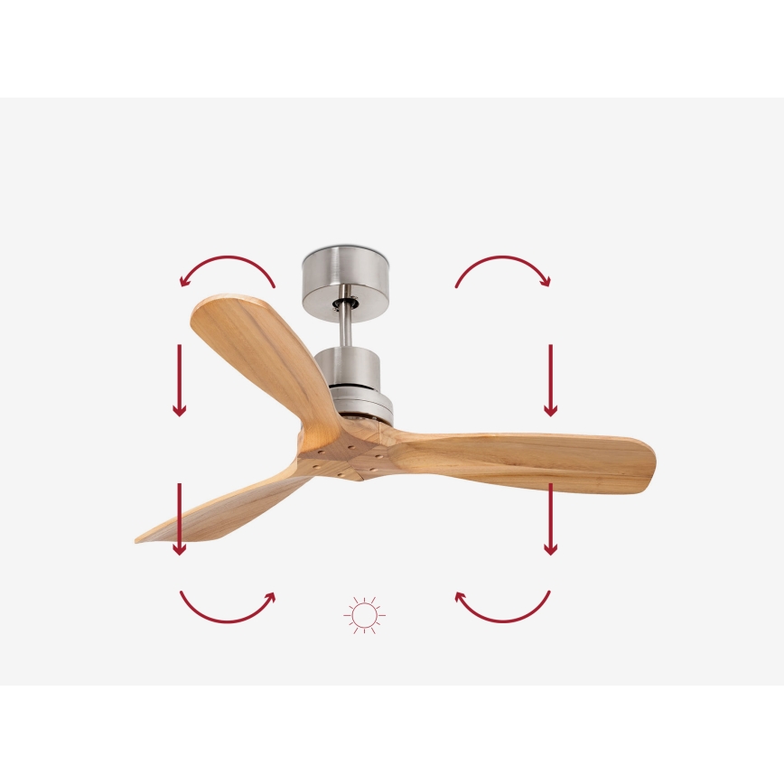 FARO 33509DC - Kattoilmaisin MINI LANTAU mattakromi/puu halkaisija 107 cm + kaukosäädin