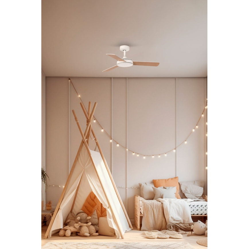 FARO 33603DC - Kattoilmaisin MINI MALLORCA Ruskea/valkoinen Ø 106 cm + kaukosäädin