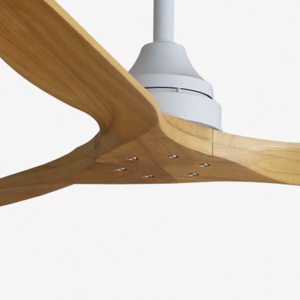 FARO 33728DC - Kattoilmaisin ALO L puu/valkoinen Ø 152 cm + kaukosäädin