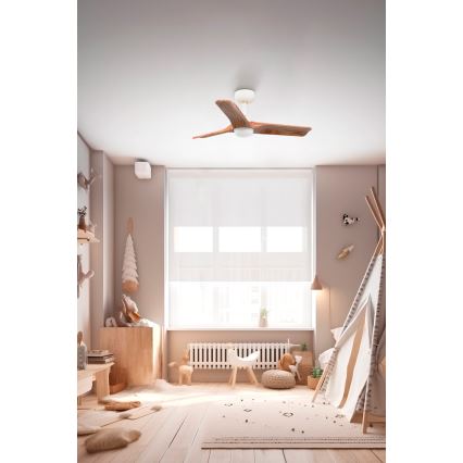 FARO 33805-1TW - Himmennettävä LED-kattotuuletin HEYWOOD, LED 10W/230V, 2700/3000/4000K, puu/valkoinen, halkaisija 90 cm + kaukosäädin