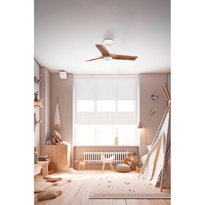 FARO 33805-1TW - Himmennettävä LED-kattotuuletin HEYWOOD, LED 10W/230V, 2700/3000/4000K, puu/valkoinen, halkaisija 90 cm + kaukosäädin