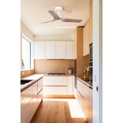 FARO 33805WT-1TW - LED-himmennettävä kattotuuletin HEYWOOD S LED/10W/230V 2700/3000/4000K puu/valkoinen halkaisija 90 cm Wi-Fi Tuya + kaukosäädin