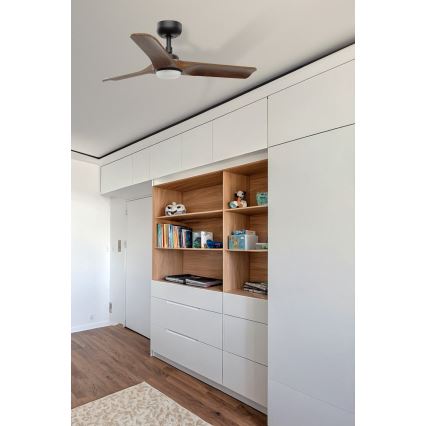 FARO 33806WT-1TW - LED himmennettävä kattotuuletin HEYWOOD S LED/10W/230V 2700/4000/6000K puu/musta Ø 90 cm Wi-Fi Tuya + kaukosäädin