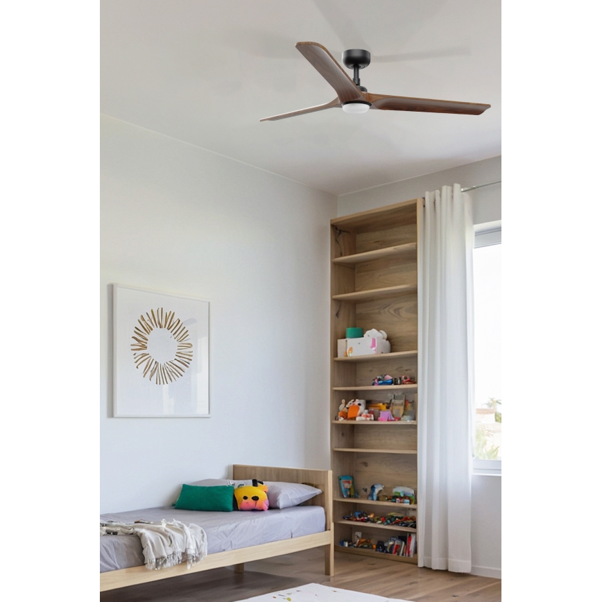 FARO 33809WT1S - himmennettävä LED-kattotuuletin HEYWOOD L LED/10W/230V 2700/3000/4000K halkaisija 132 cm puu/musta Wi-Fi Tuya + kaukosäädin
