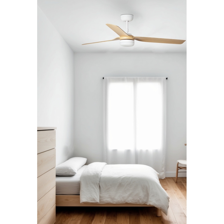 FARO 33816WT1S - LED-himmennettävä kattotuuletin PUNT M LED/18W/230V 2700/3000/4000K halkaisija 132 cm beige/valkoinen Wi-Fi Tuya + kaukosäädin