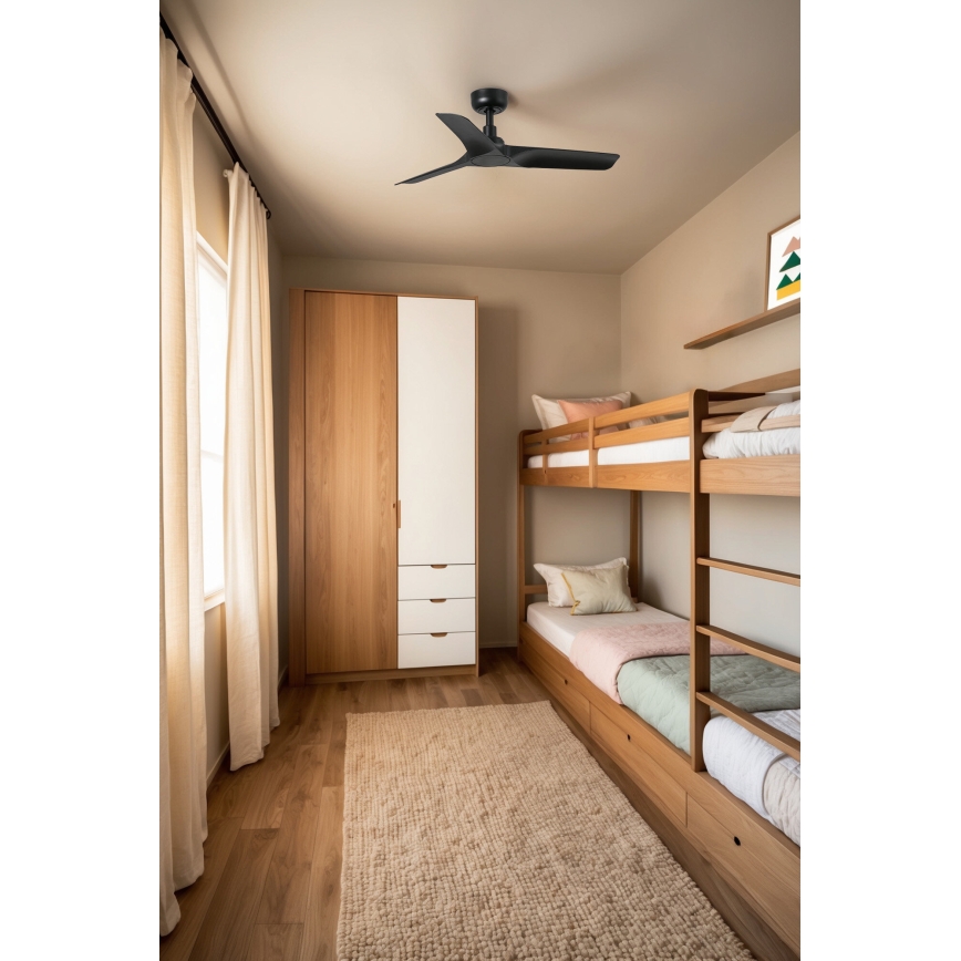 FARO 33825WT - Kattotuuletin HEY S musta halkaisija 90 cm Wi-Fi Tuya + kauko-ohjaus