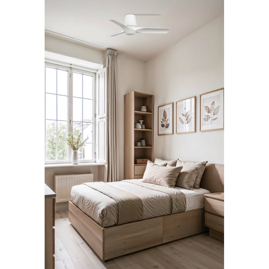 FARO 33826WT-1TW - LED-himmennettävä kattotuuletin HEY TUB S LED/10W/230V 2700/3000/4000K valkoinen Ø 90 cm Wi-Fi Tuya + kaukosäädin