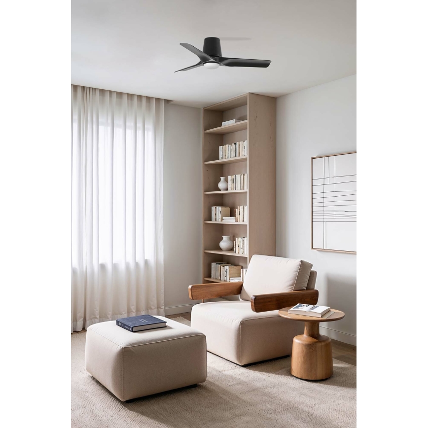 FARO 33827-1TW - LED-himmennettävä kattotuuletin HEY TUB S LED/10W/230V 2700/3000/4000K musta halkaisija 90 cm + kaukosäädin