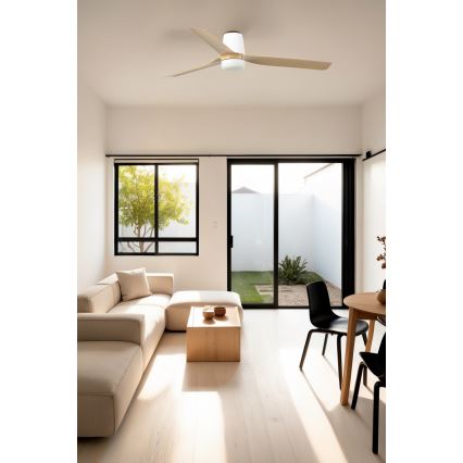 FARO 33829WT1S - himmennettävä LED-kattotuuletin PUNT TUB M LED/18W/230V/2700/3000/4000K Ø 132 cm beige/valkoinen Wi-Fi Tuya + kaukosäädin