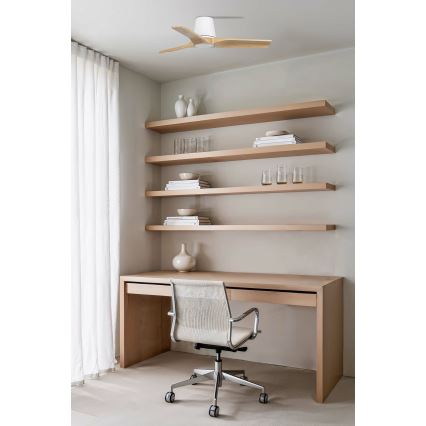 FARO 33836 - Kattoilmaisin HEYWOOD TUB mänty/valkoinen halk. 90 cm + kaukosäädin