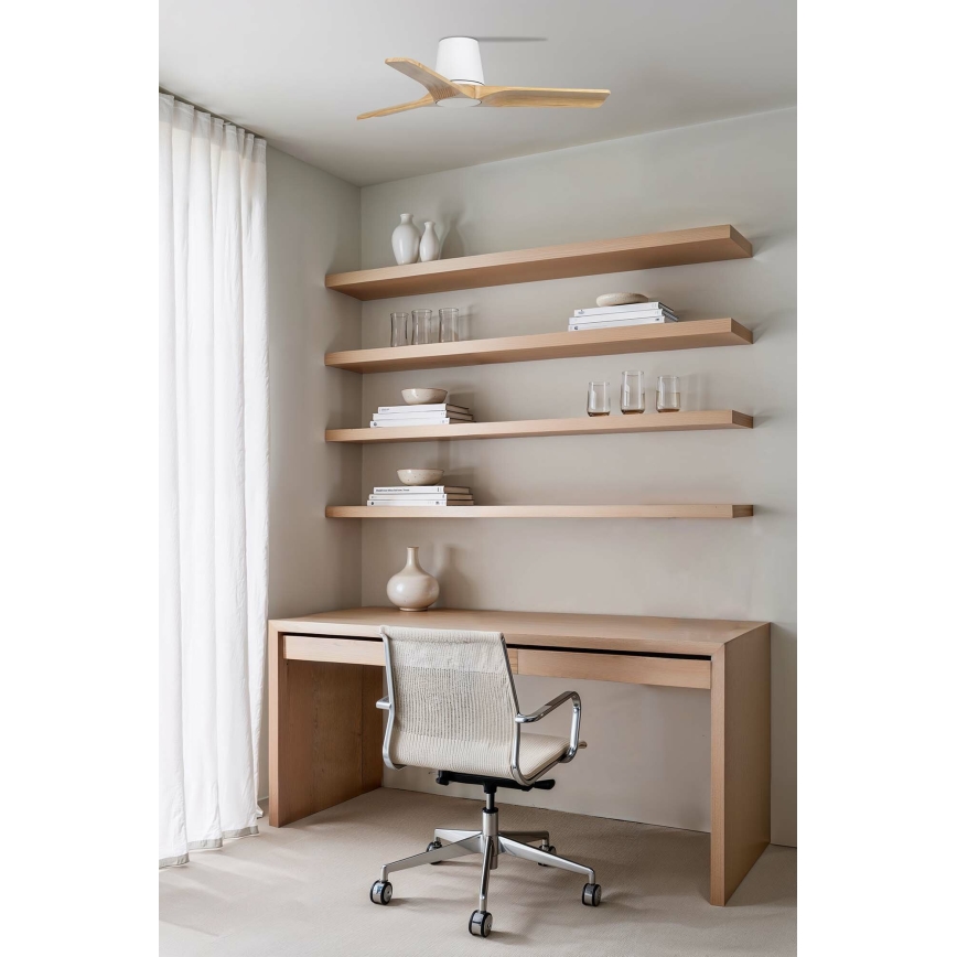 FARO 33836 - Kattoilmaisin HEYWOOD TUB mänty/valkoinen halk. 90 cm + kaukosäädin