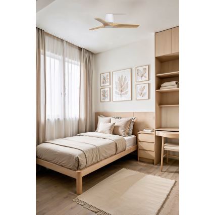 FARO 33836WT - Kattoilmaisin HEYWOOD TUB mänty/valkoinen halkaisija 90 cm Wi-Fi Tuya + kaukosäädin