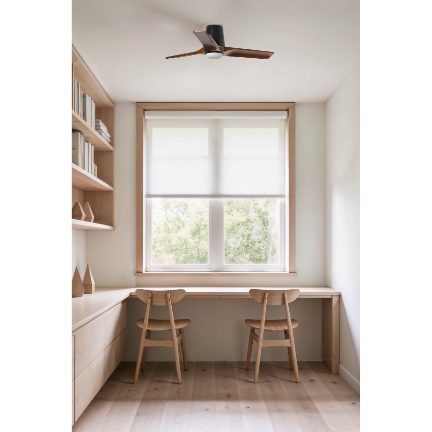 FARO 33837-1TW - HIMMENNETTÄVÄ LED-KATTOTUULETIN HEYWOOD TUB S LED/10W/230V 2700/3000/4000K mänty/musta halkaisija 90 cm + kaukosäädin