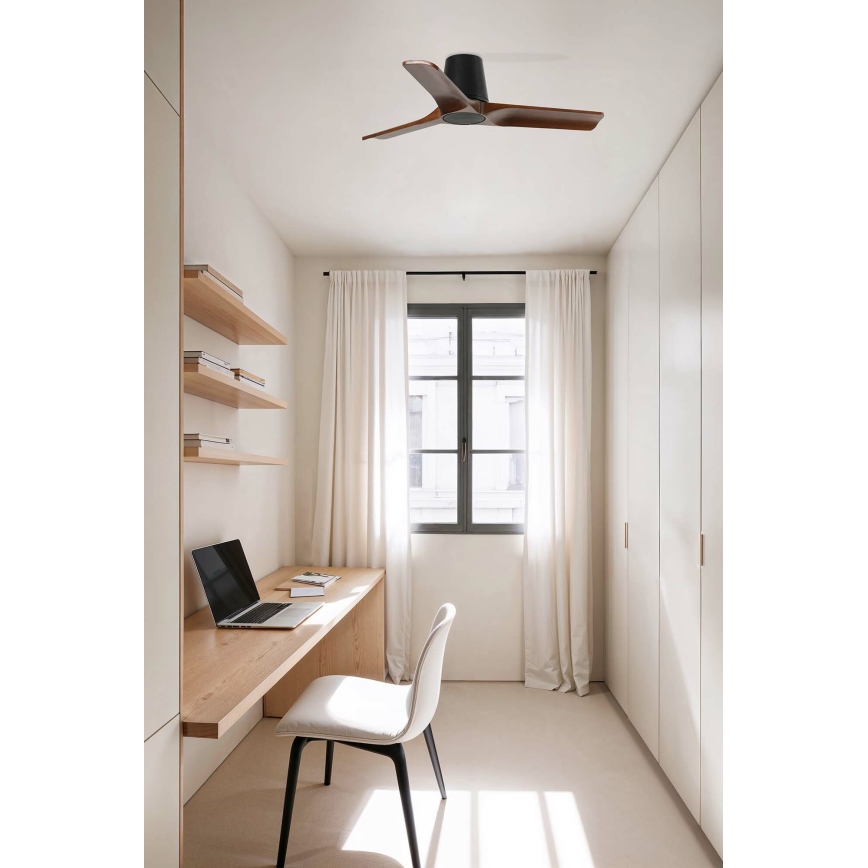 FARO 33837 - Kattoilmaisin HEYWOOD TUB mänty/musta halkaisija 90 cm + kaukosäädin