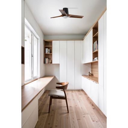 FARO 33837WT - Kattoilmaisin HEYWOOD TUB mänty/musta Ø 90 cm Wi-Fi Tuya + kaukosäädin