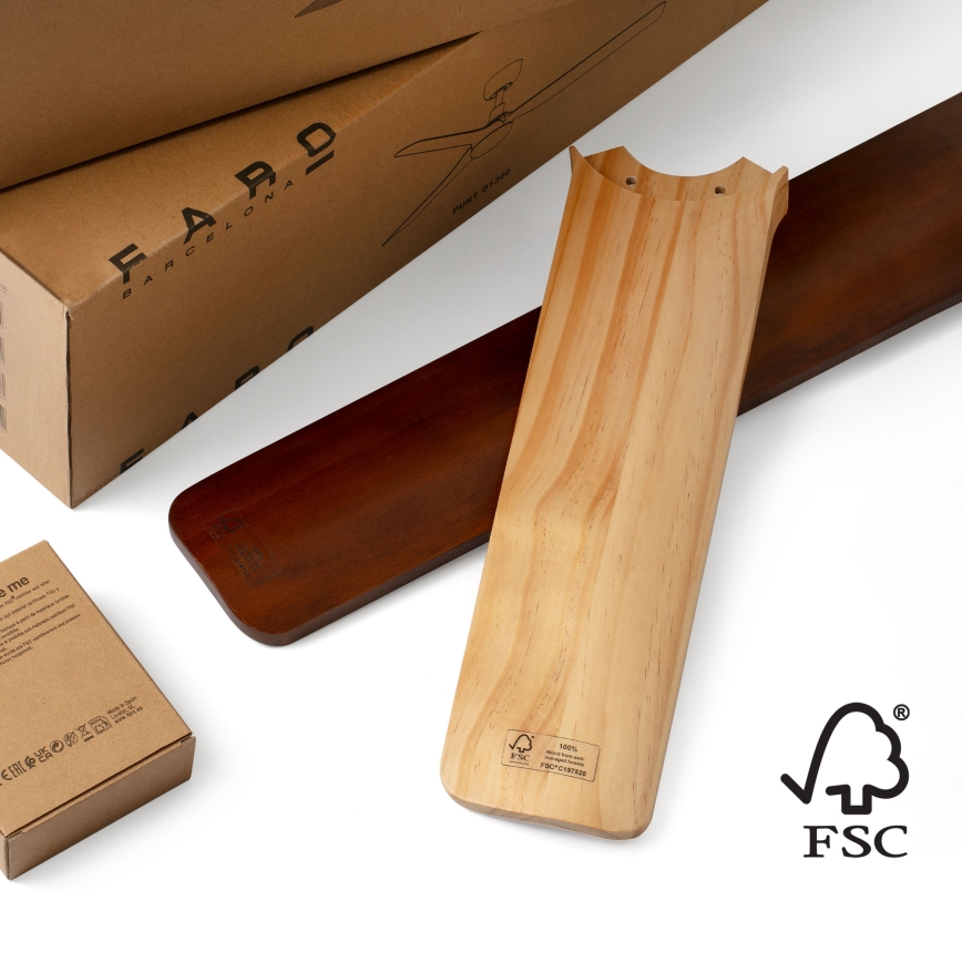 FARO 33837WT - Kattoilmaisin HEYWOOD TUB mänty/musta Ø 90 cm Wi-Fi Tuya + kaukosäädin