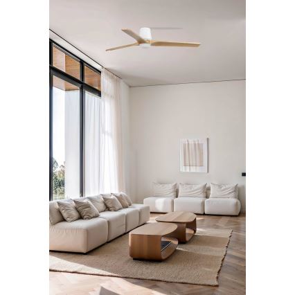 FARO 33838WT-1TW - LED-himmennettävä kattotuuletin HEYWOOD TUB L LED/10W/230V 2700/3000/4000K mänty/valkoinen halkaisija 132 cm Wi-Fi Tuya + kaukosäädin