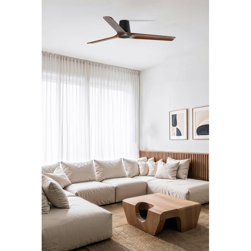 FARO 33839WT - Kattoilmaisin HEYWOOD TUB L mänty/musta Ø 132 cm Wi-Fi Tuya + kaukosäädin